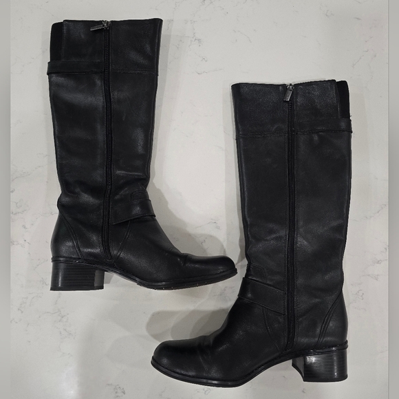 Bandolino Coppa Black Leather Side Zip Knee Harness Riding Boots Women's Size 8M - Picture 3 of 16